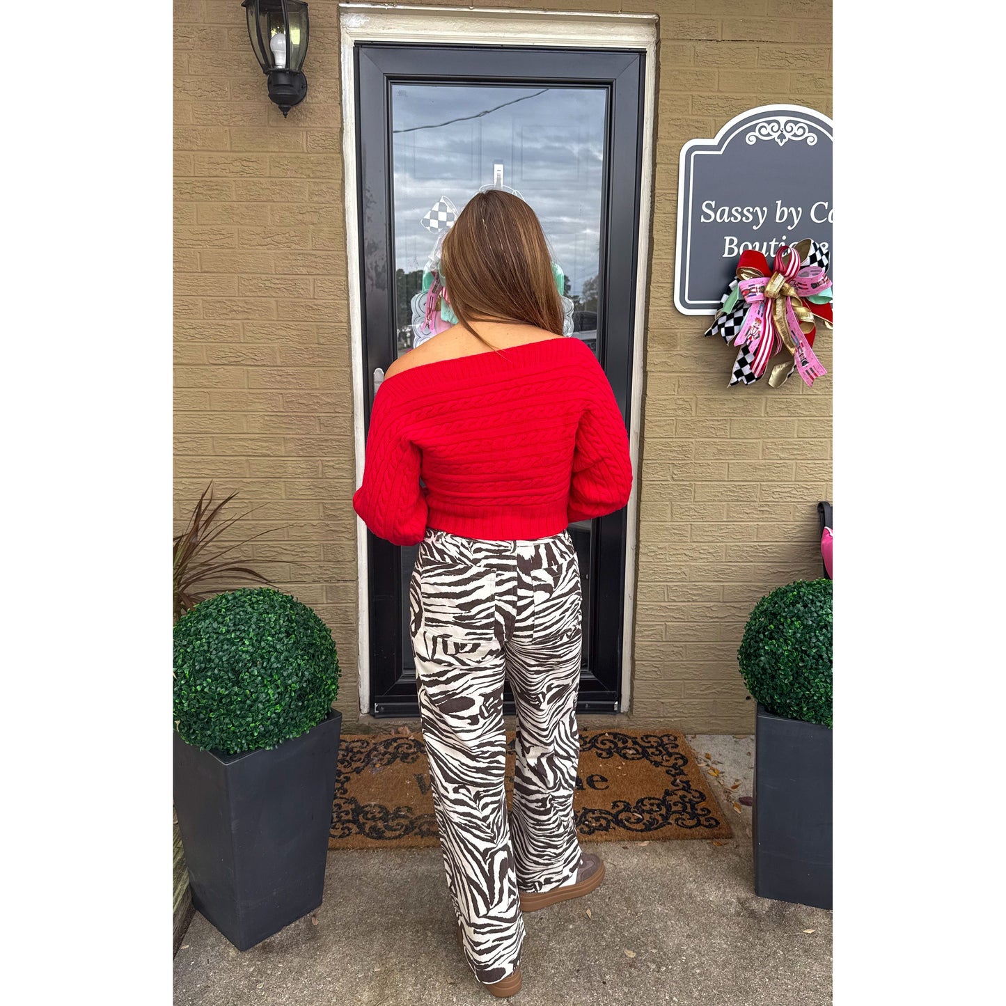 Button OTS Red Sweater