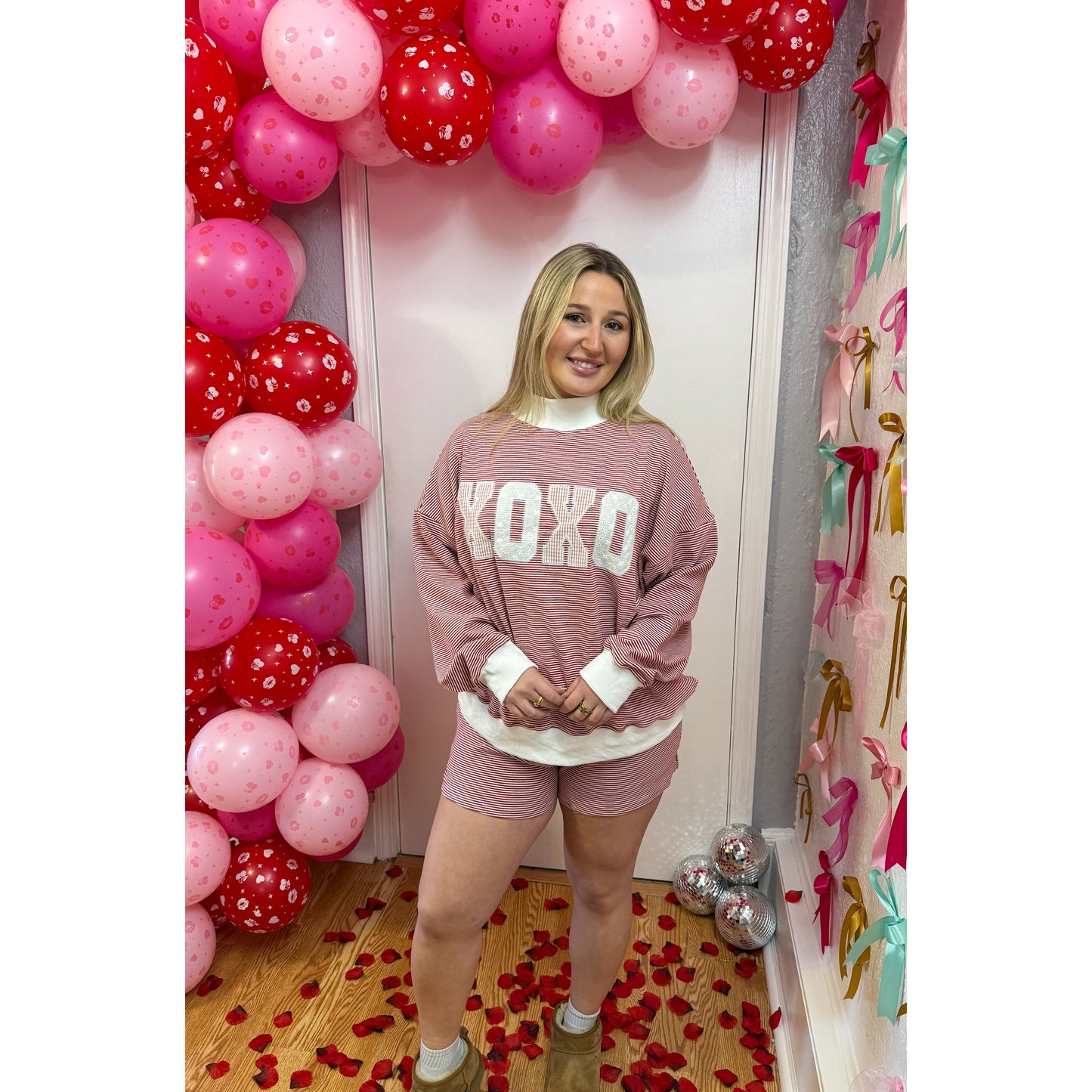 XOXO Stripe Lounge Set, Red/White