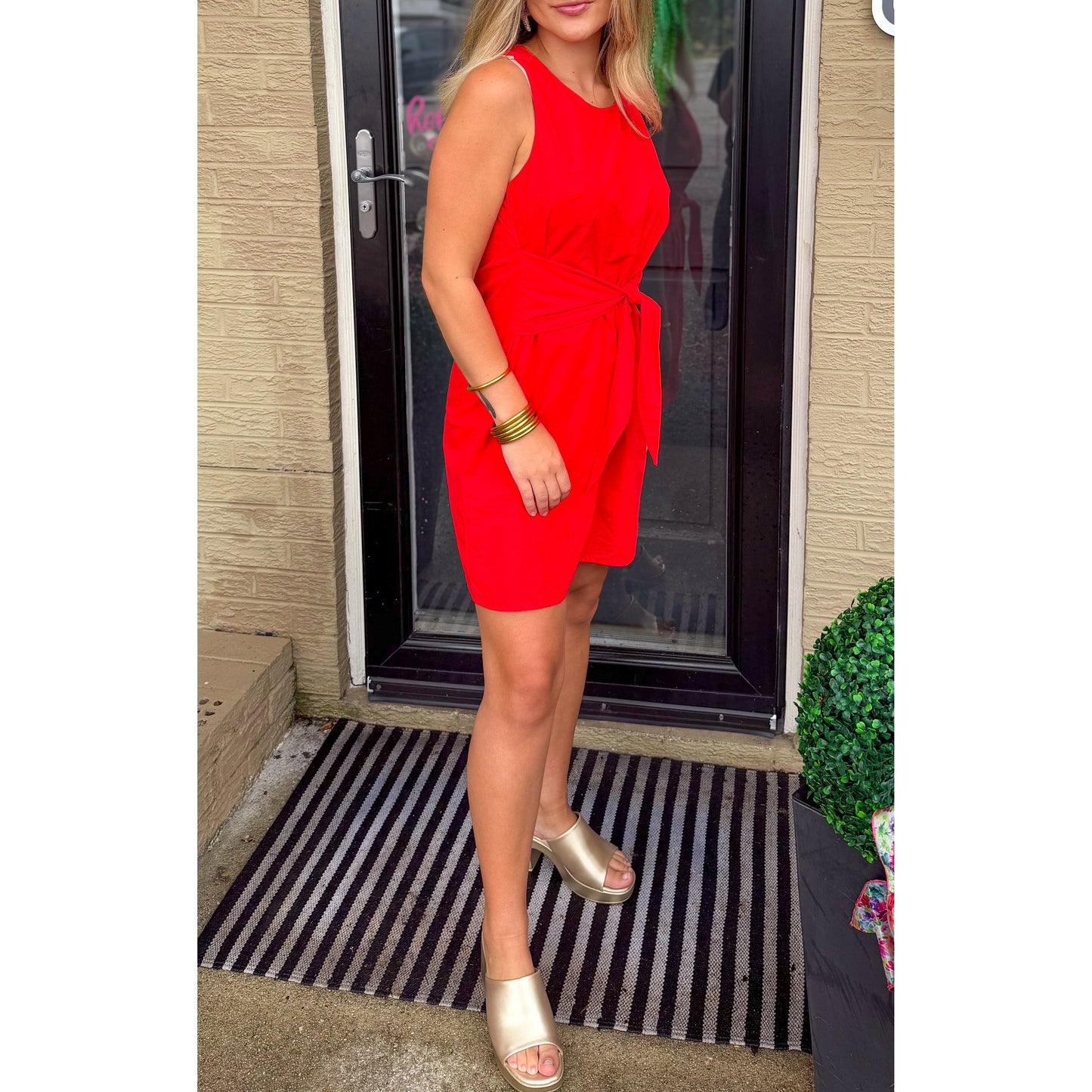 Collins Knot Mini Dress, Red