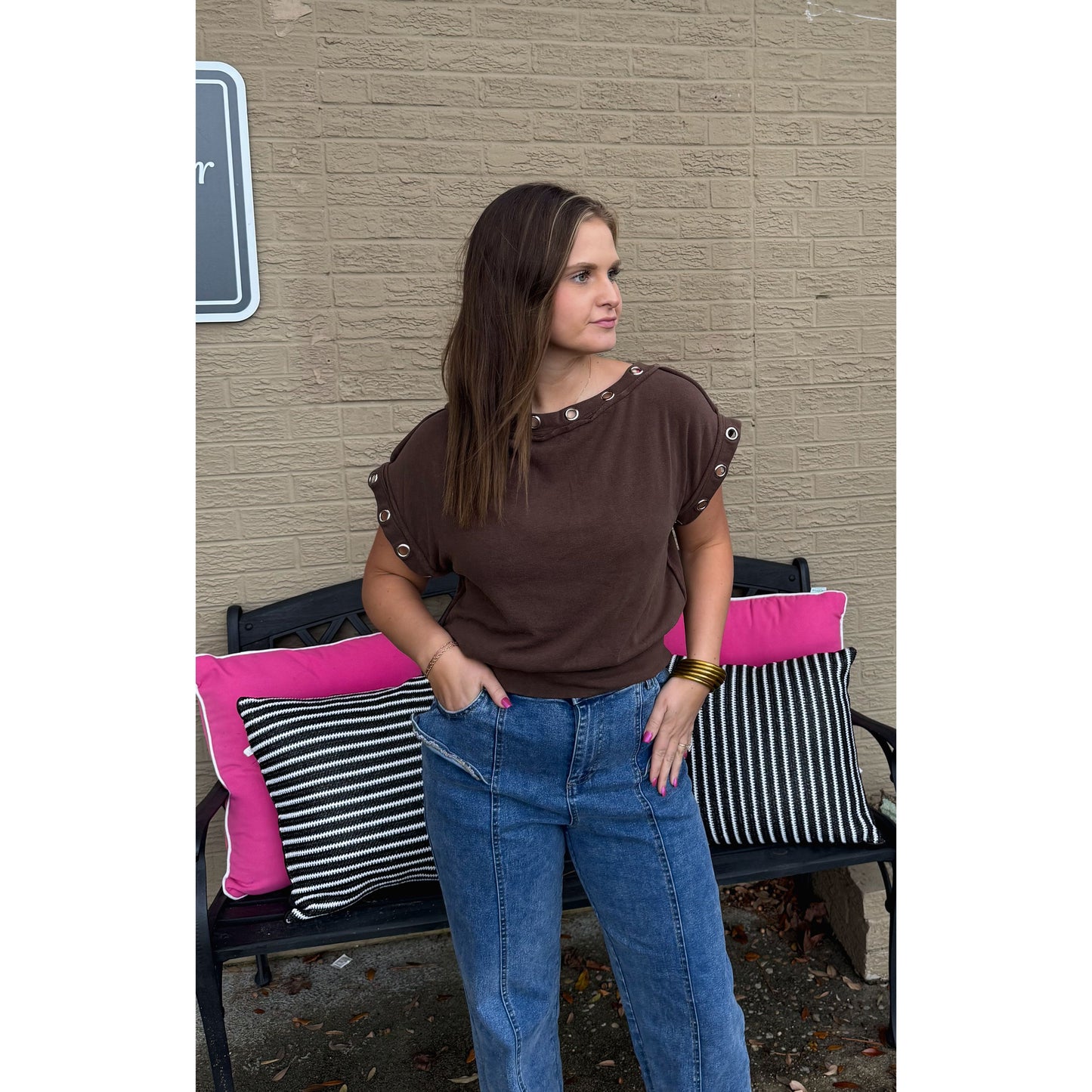 Millie Detail Top, Chocolate Brown