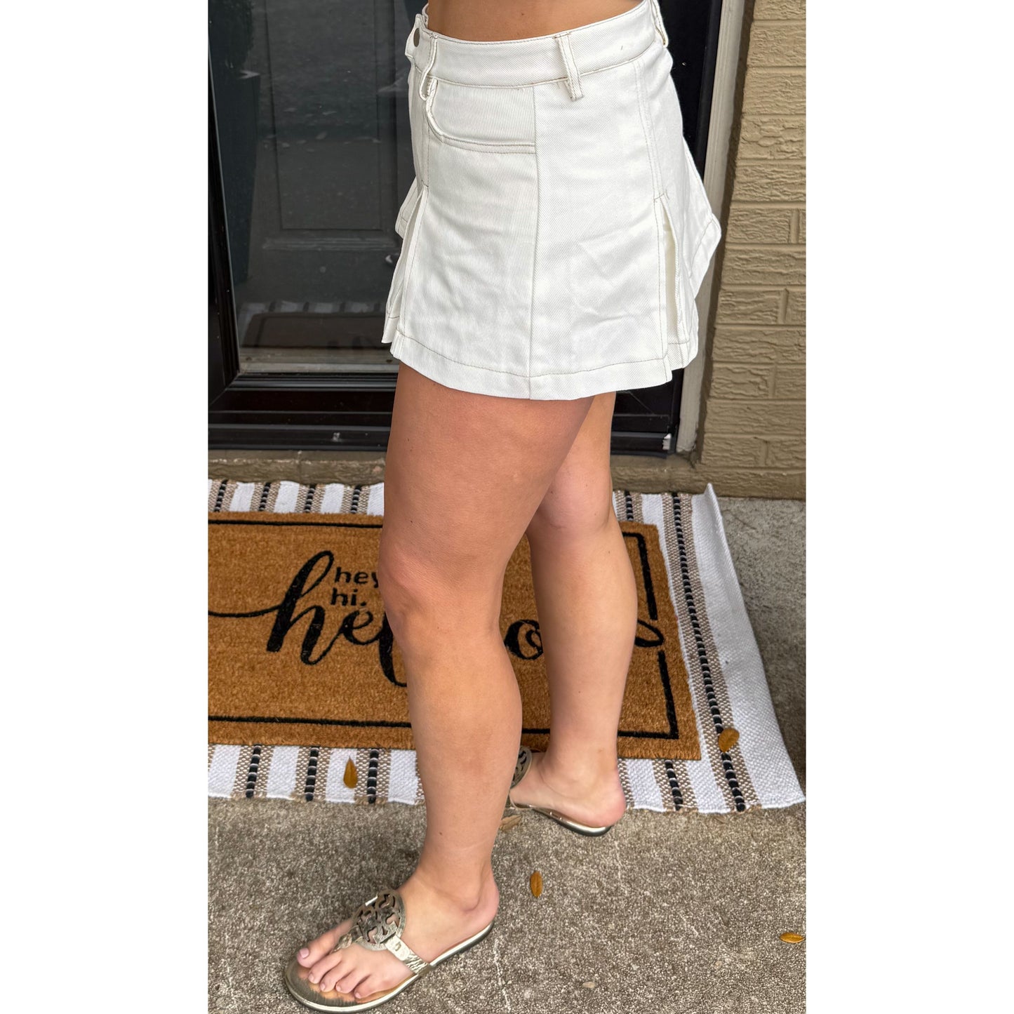 Denim Mini Skort, Cream