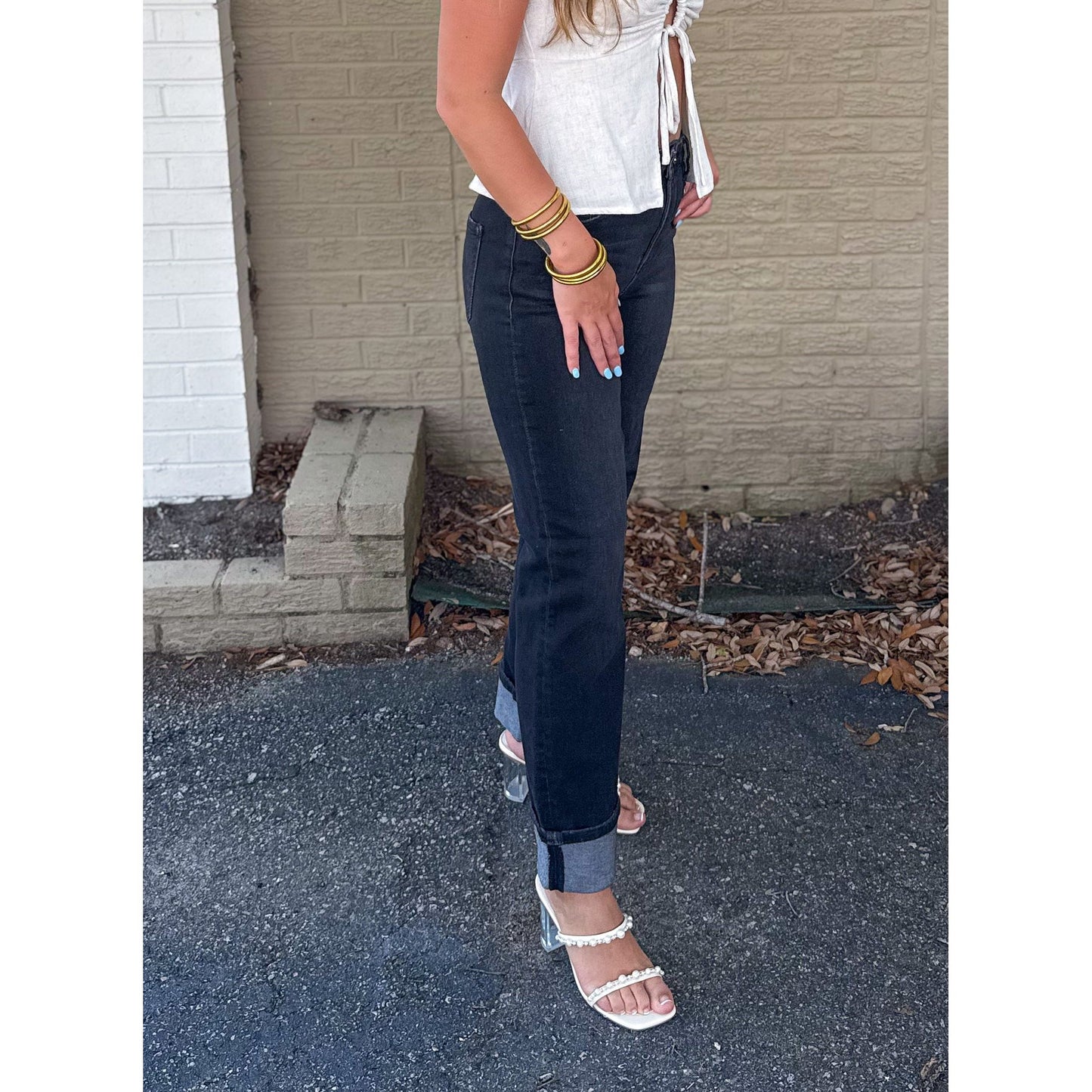 Addison Cuffed Jeans, Black