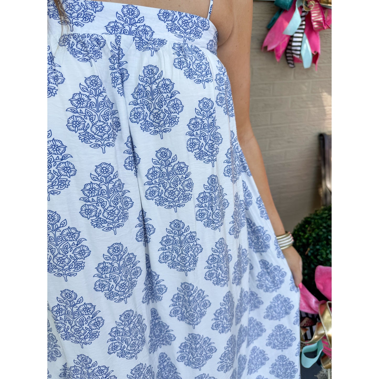 Paisley Maxi Dress, Blue/White