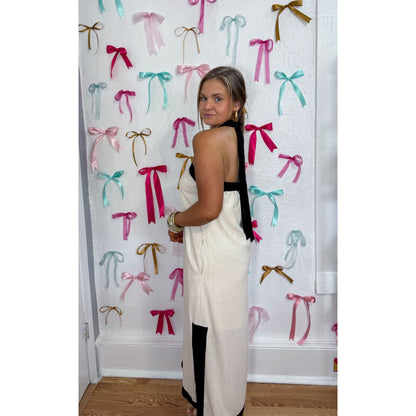 Cream/Black Linen Maxi Dress