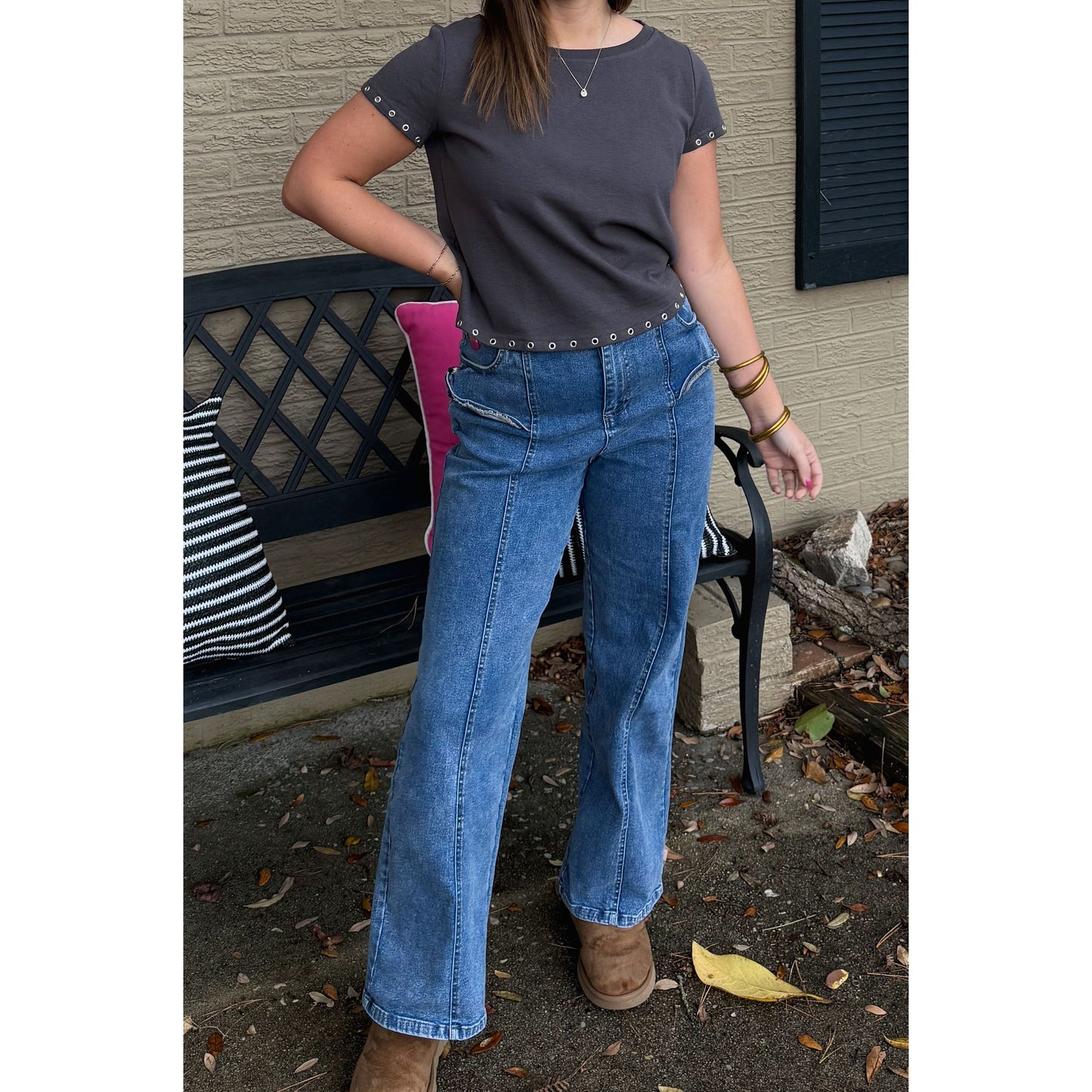 Josie Detail Top, Charcoal Grey