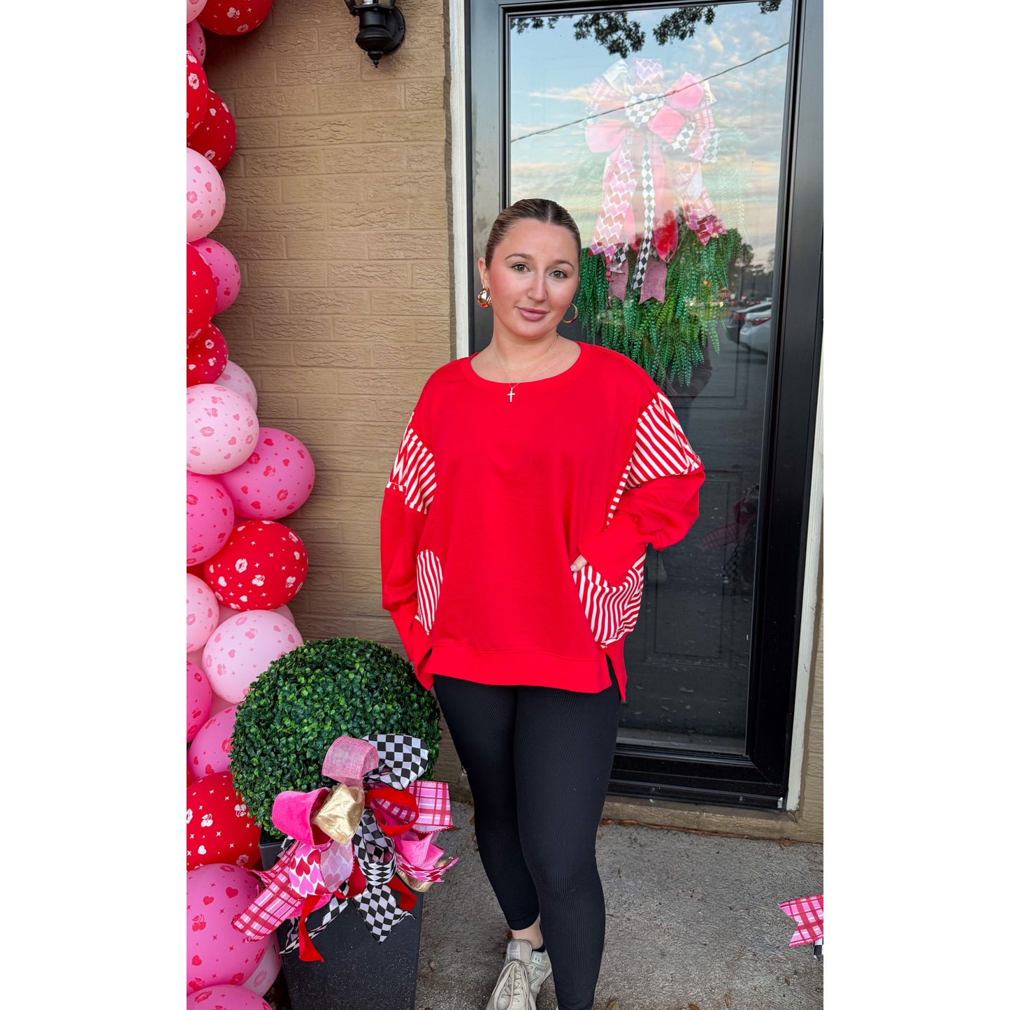 Jennifer Stripe Detail Top, Red/White