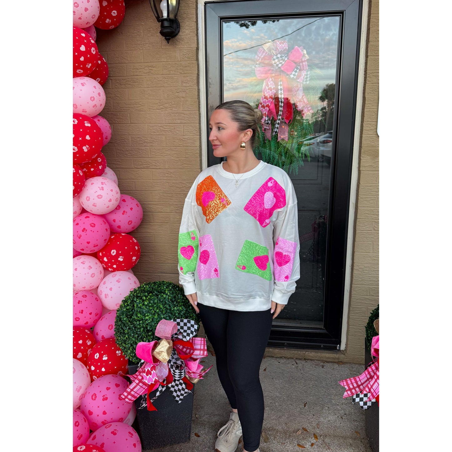 Ace of Hearts Sequin Top, White Multi