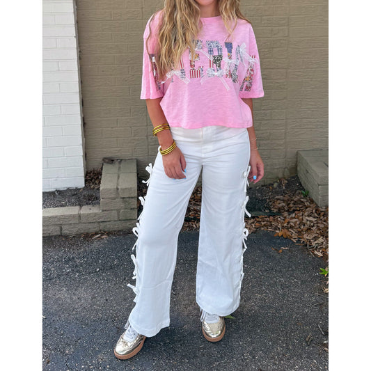 Bow Denim Jeans, White