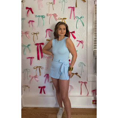 Sarah Athleisure Tie Romper, Baby Blue