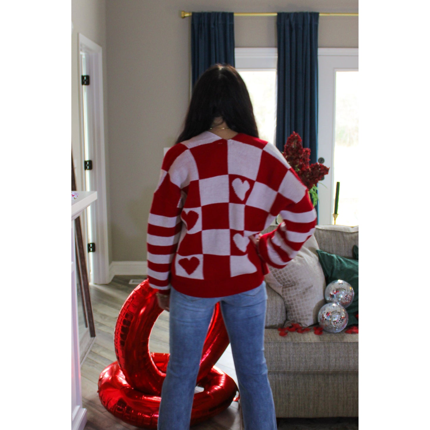 Queen of Hearts Cardigan, Red/White