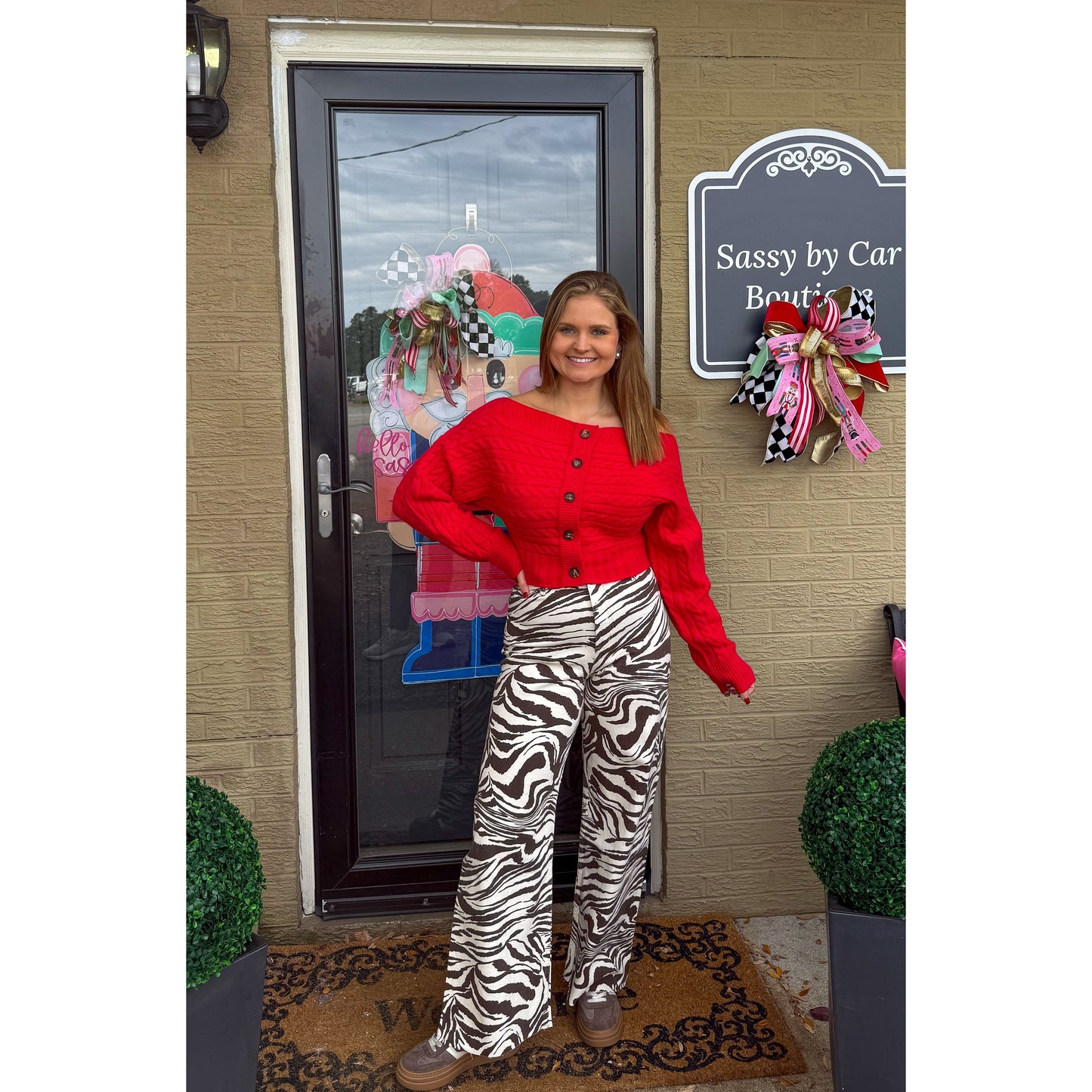 Button OTS Red Sweater