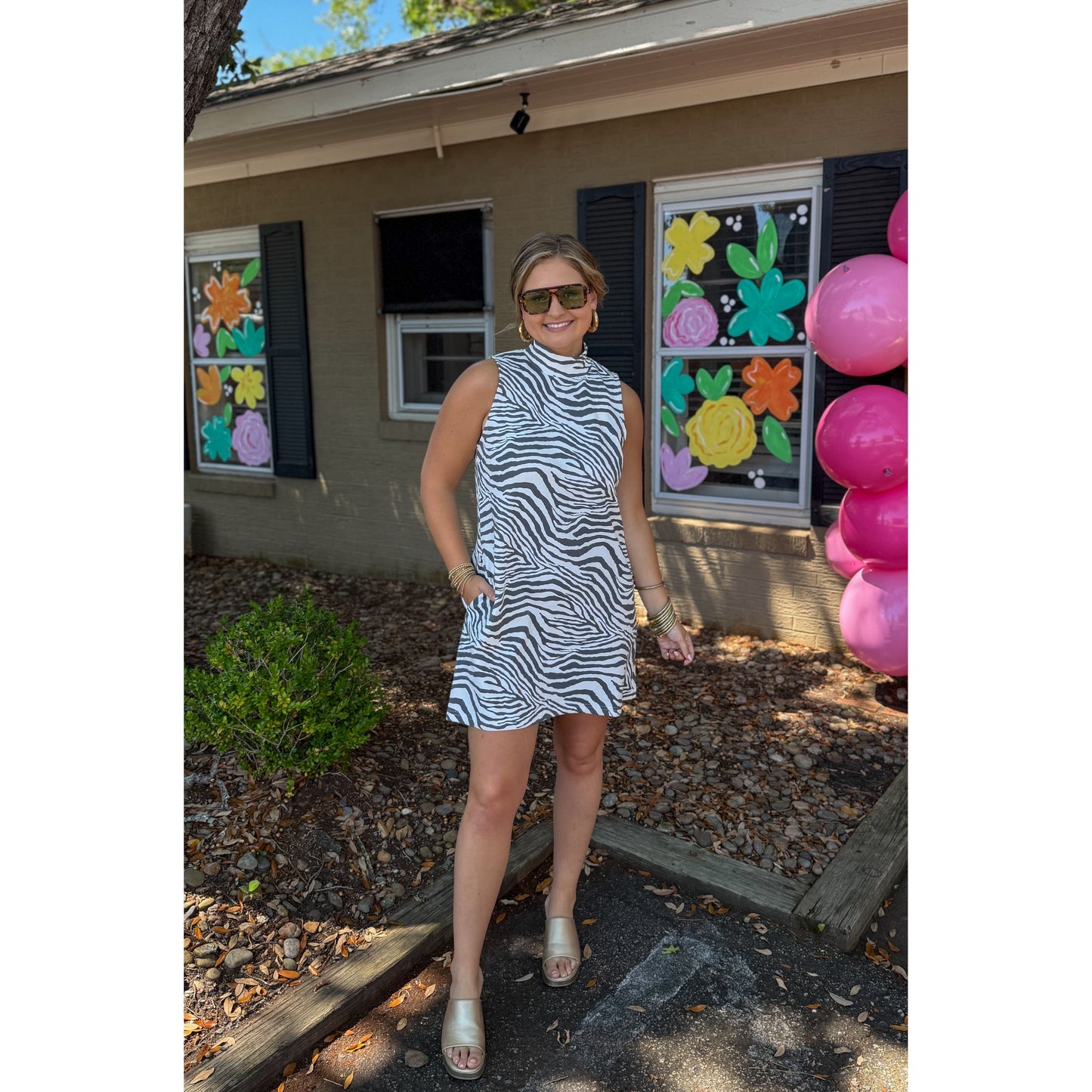 Zebra Mini Dress, Black/White