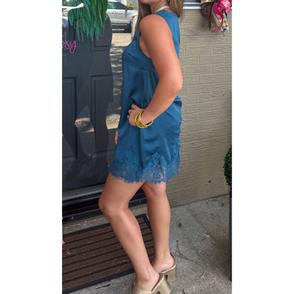 Annie Trim Lace Mini Dress, Peacock