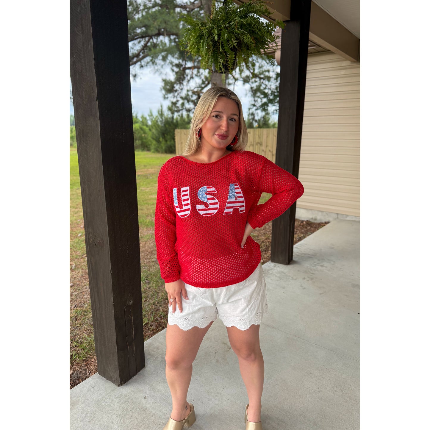 USA Crochet Top, Red