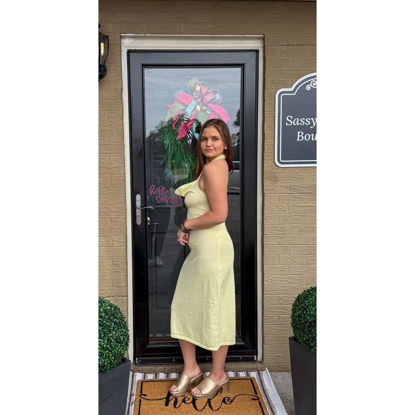 Hallie Halter Dress, Butter Yellow