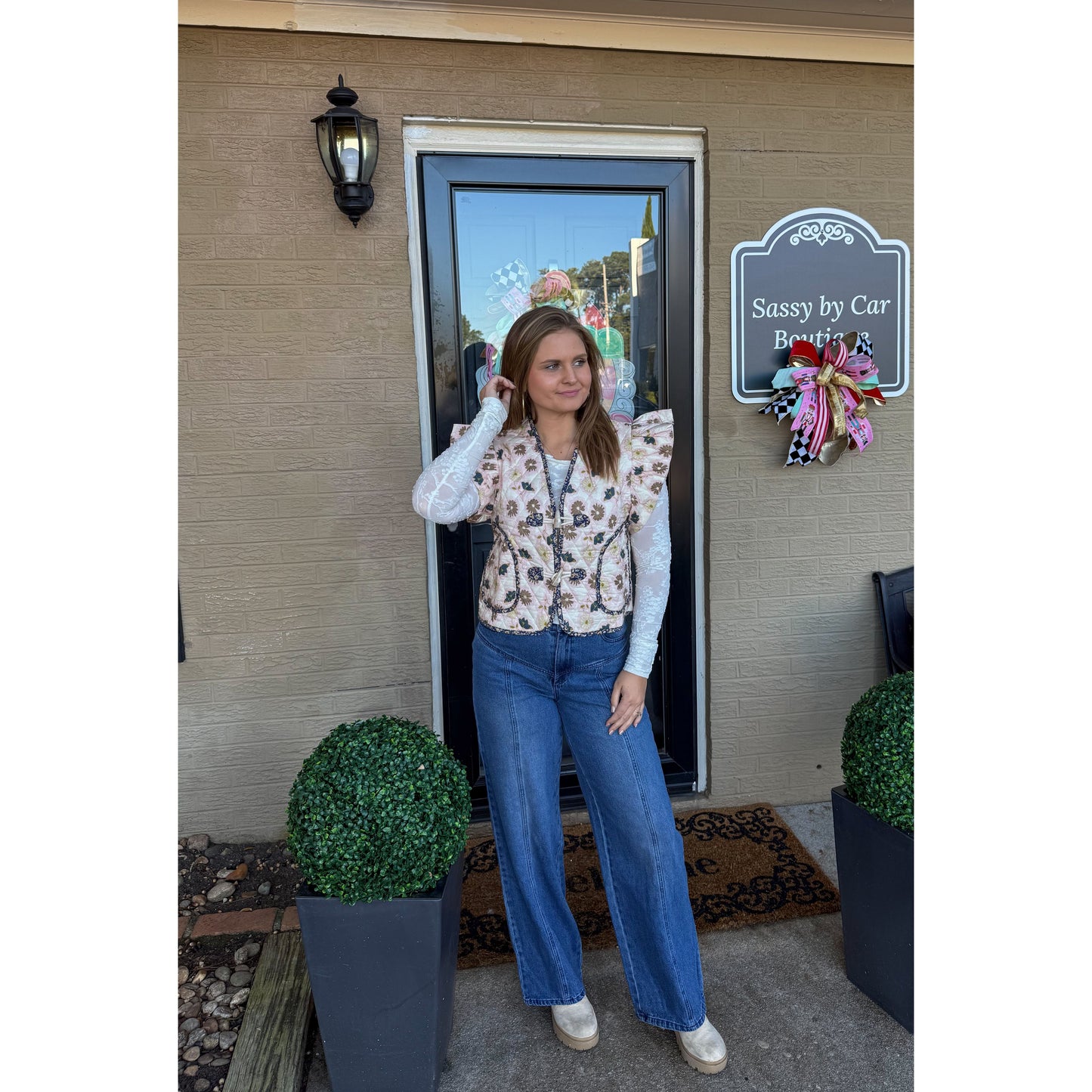 Floral Detail Quilted Vest