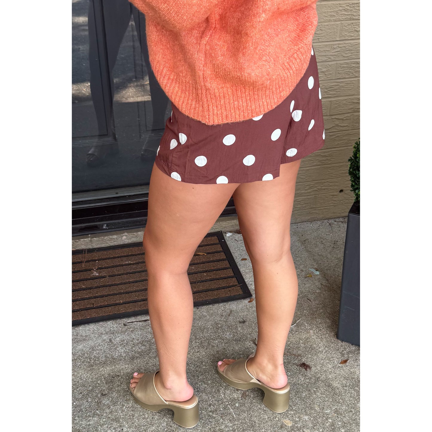 Tatum Polka Dot Shorts, Brown/White