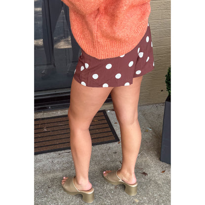 Tatum Polka Dot Shorts, Brown/White