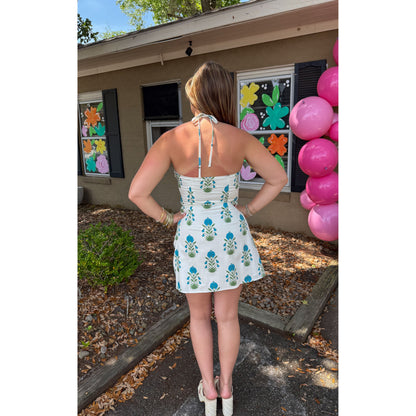 Bennett Halter Mini Dress, Cream Multi