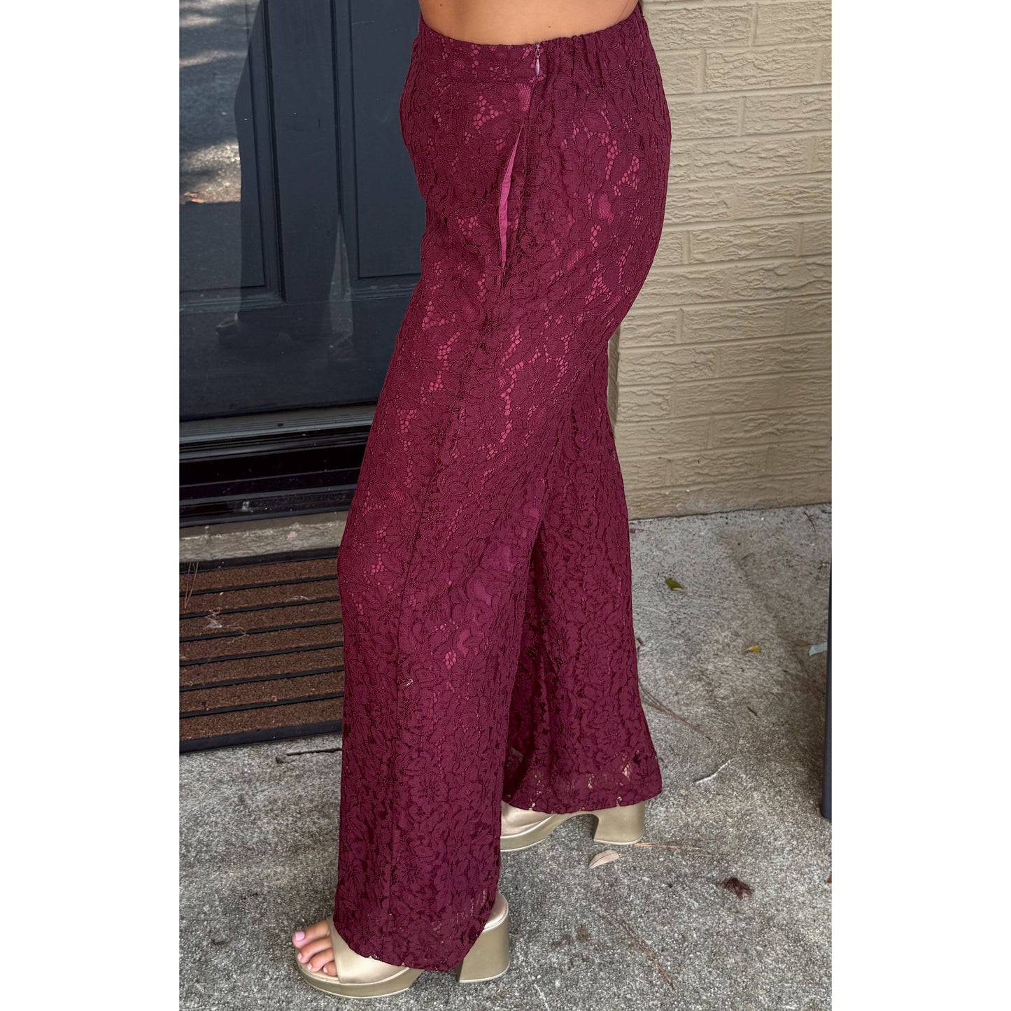 Margot Lace Wide Leg Pants, Burgundy