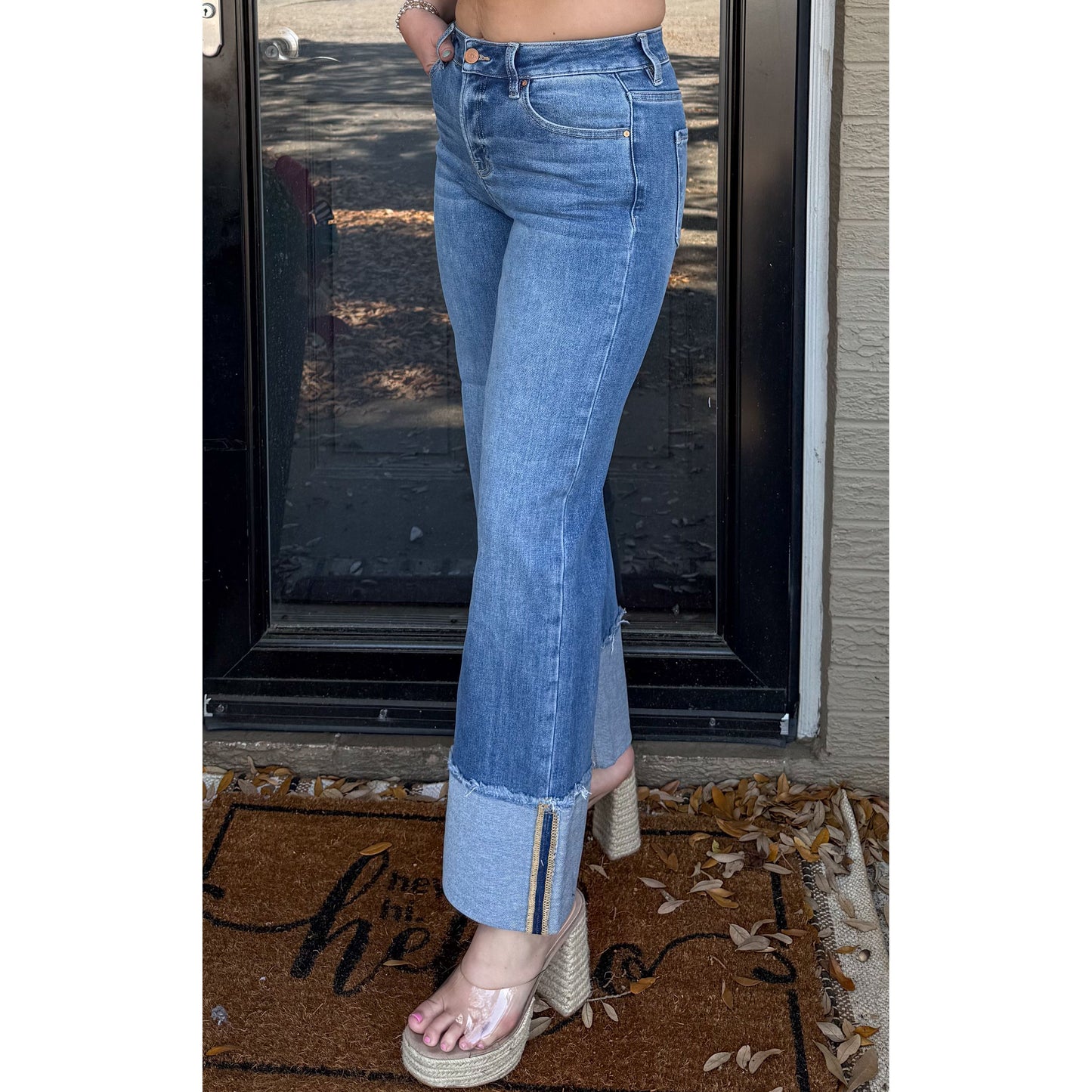 Lilly Cuffed Mid Rise Jeans, Medium Wash