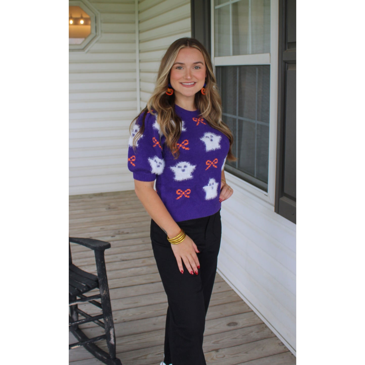 Ghost & Bows Spooky Top, Purple Multi