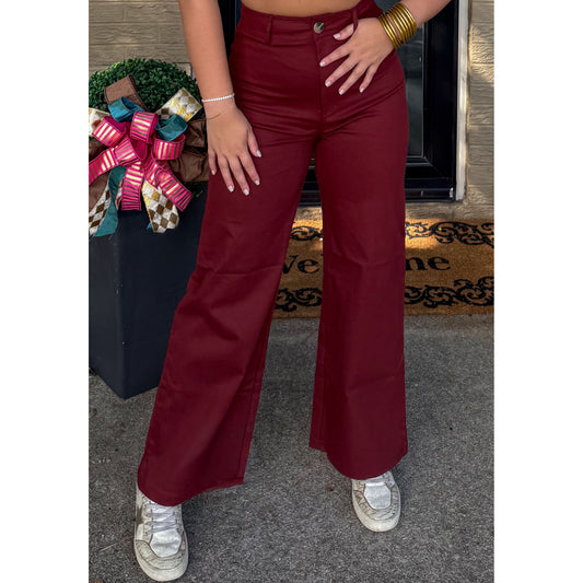 Tatum Straight Leg Pants, Burgundy