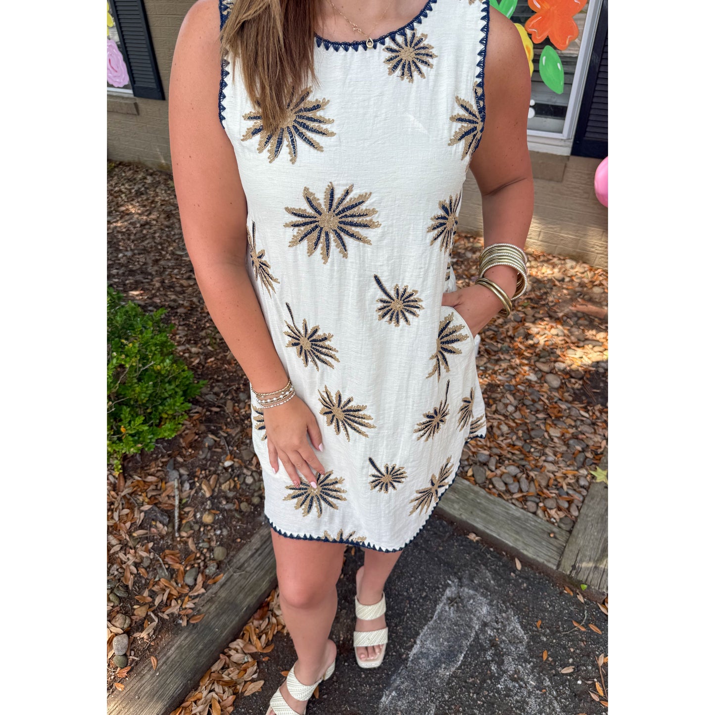 Stevie Detail Mini Dress, Cream Multi