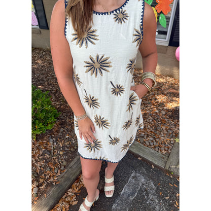 Stevie Detail Mini Dress, Cream Multi