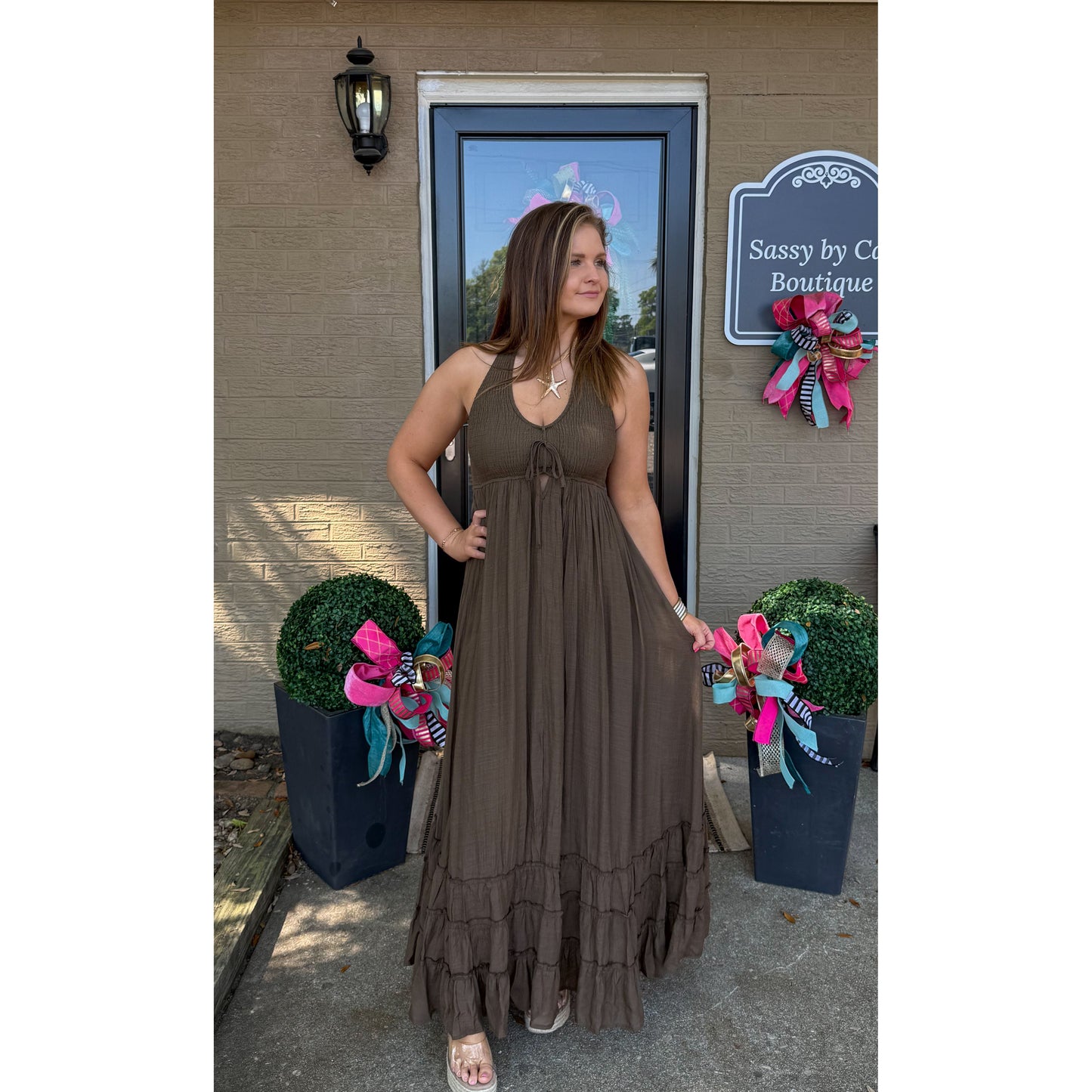 Stella Halter Maxi Dress, Brown