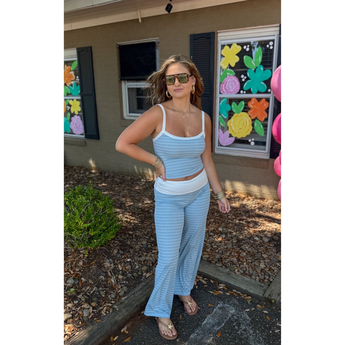 Stripe Detail Lounge Set, Baby Blue/White