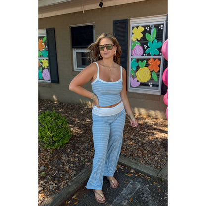 Stripe Detail Lounge Set, Baby Blue/White