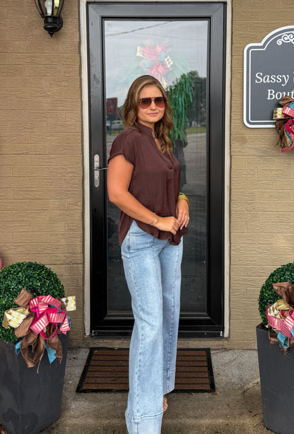 Celeste V-Neck Top, Chocolate