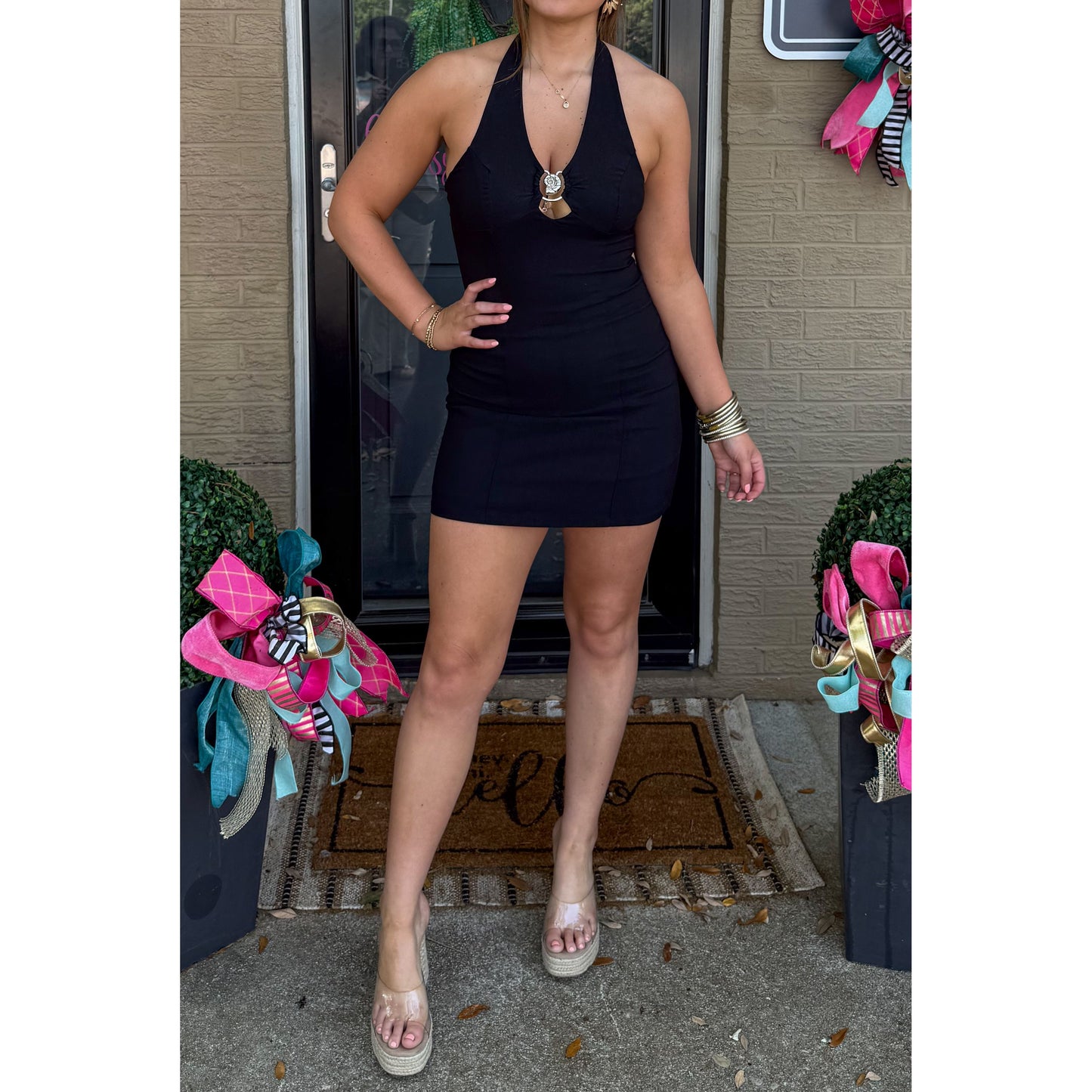 Halter Detail Mini Dress, Black