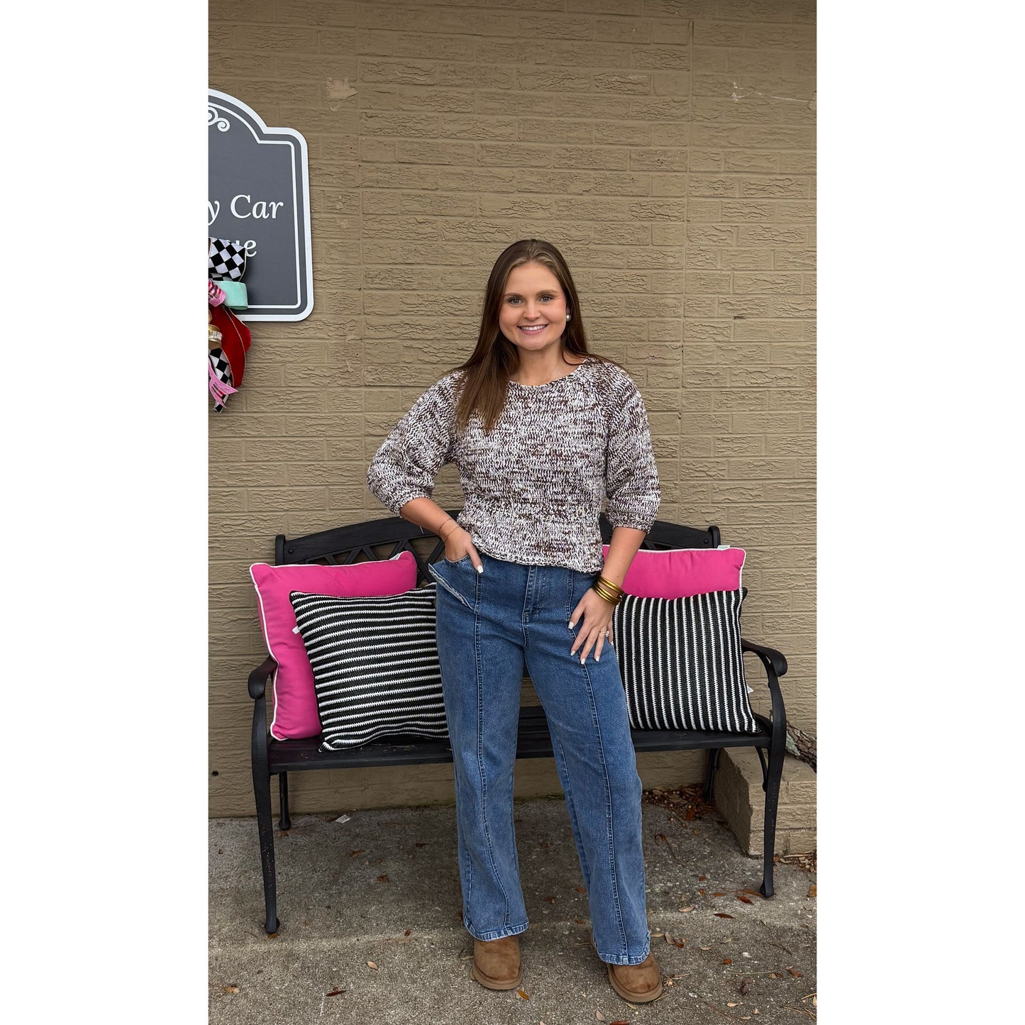 Kinsley Peplum Sweater Top, Dark Oak