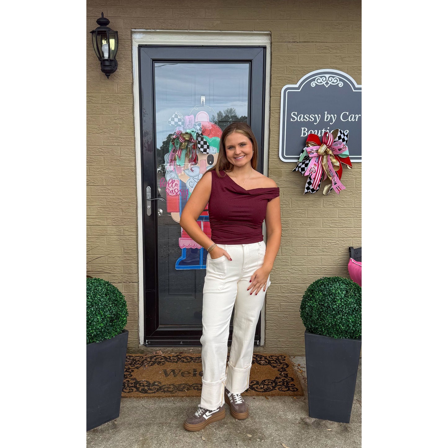 Millie Rhinestone Stud Top, Burgundy