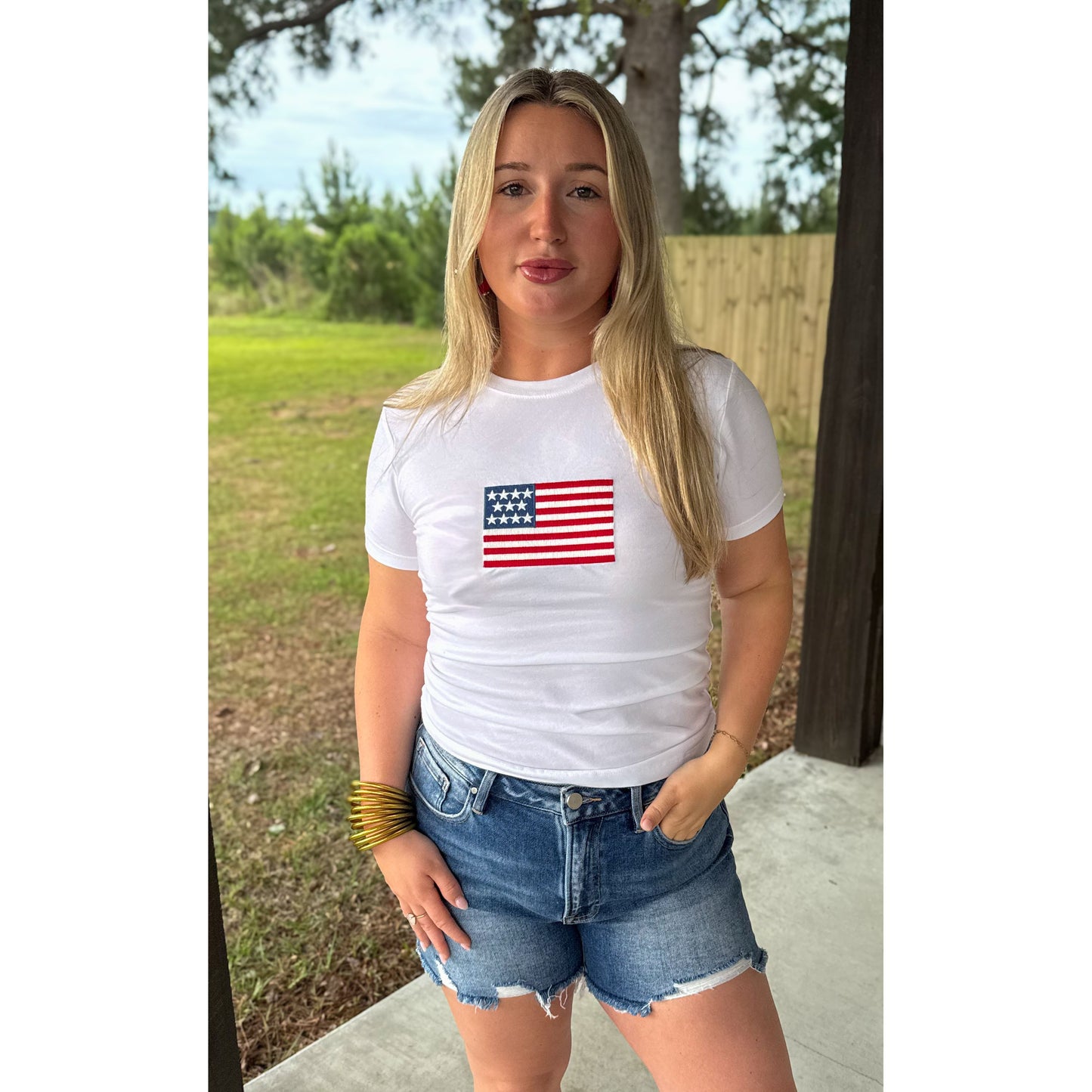 USA Flag Graphic Top, White Multi