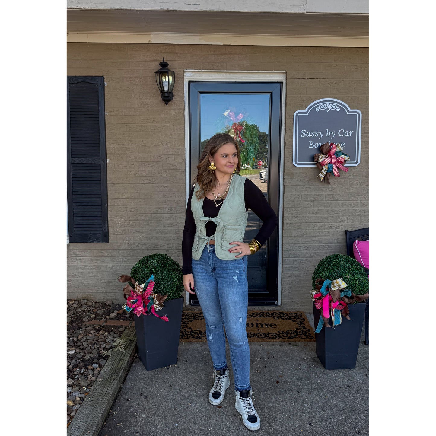 Reign Quilted Vest, Sage Green