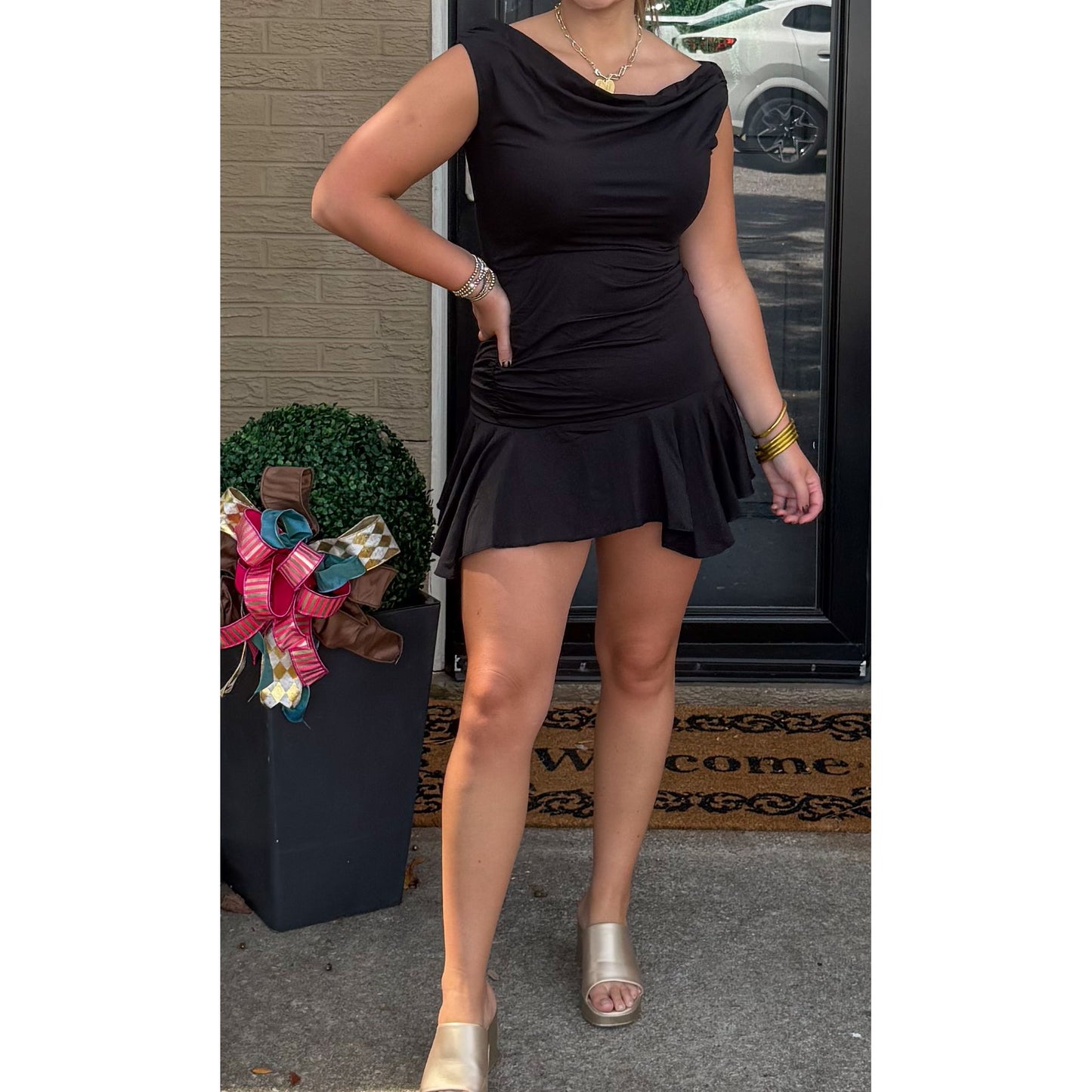 Asymmetrical Mini Dress, Black