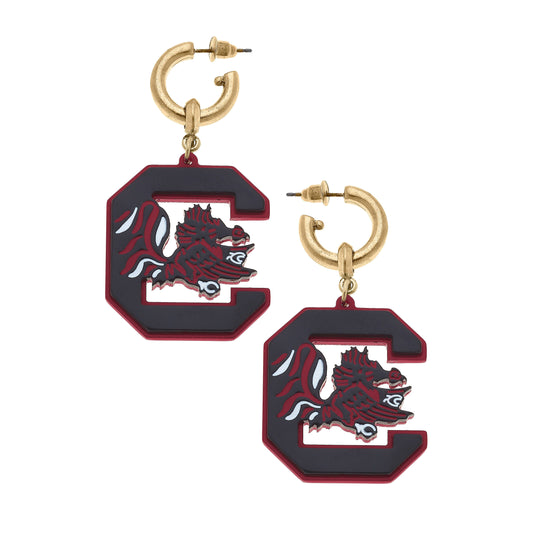 South Carolina Gamecocks Resin Logo Drop Hoop Earrings