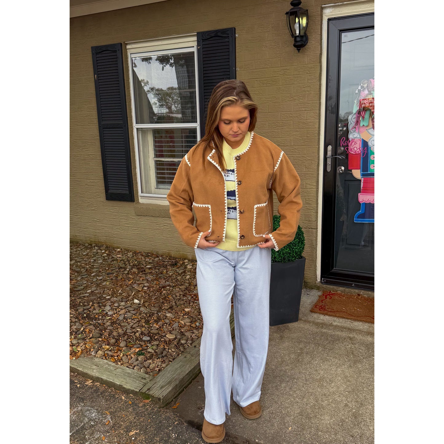 Jackie Detail Jacket, Camel/Cream