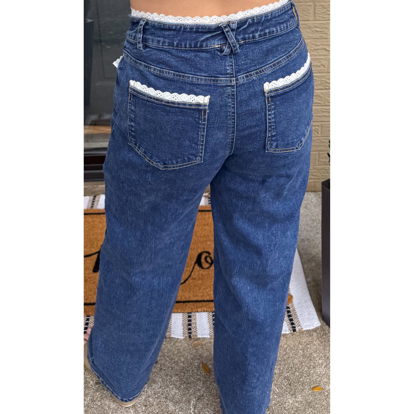Trim Detail Wide Leg Jeans