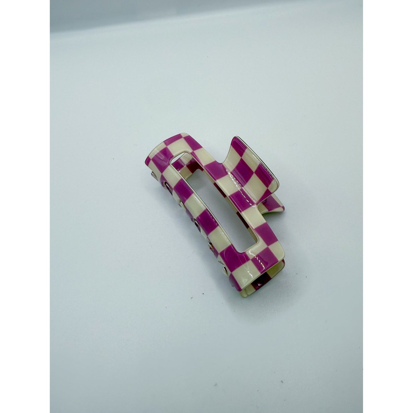 Purple/Ivory Checkered Claw Clip