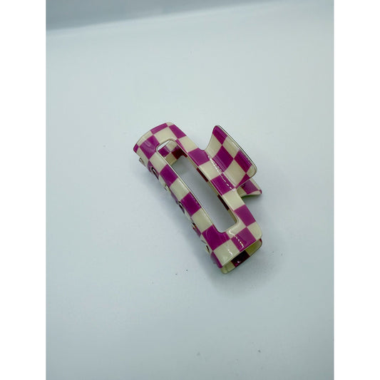 Purple/Ivory Checkered Claw Clip