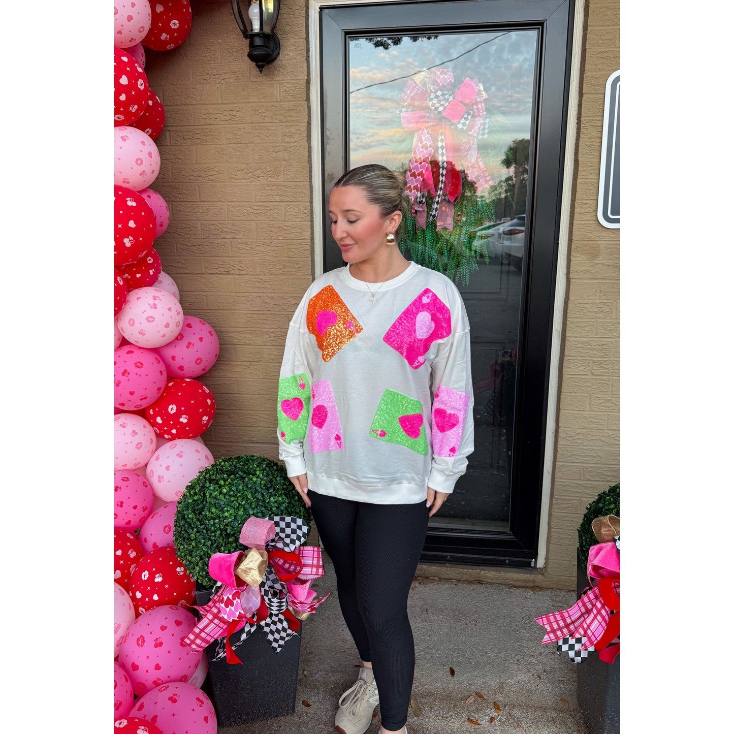 Ace of Hearts Sequin Top, White Multi