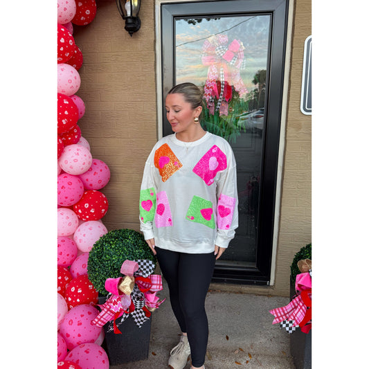 Ace of Hearts Sequin Top, White Multi