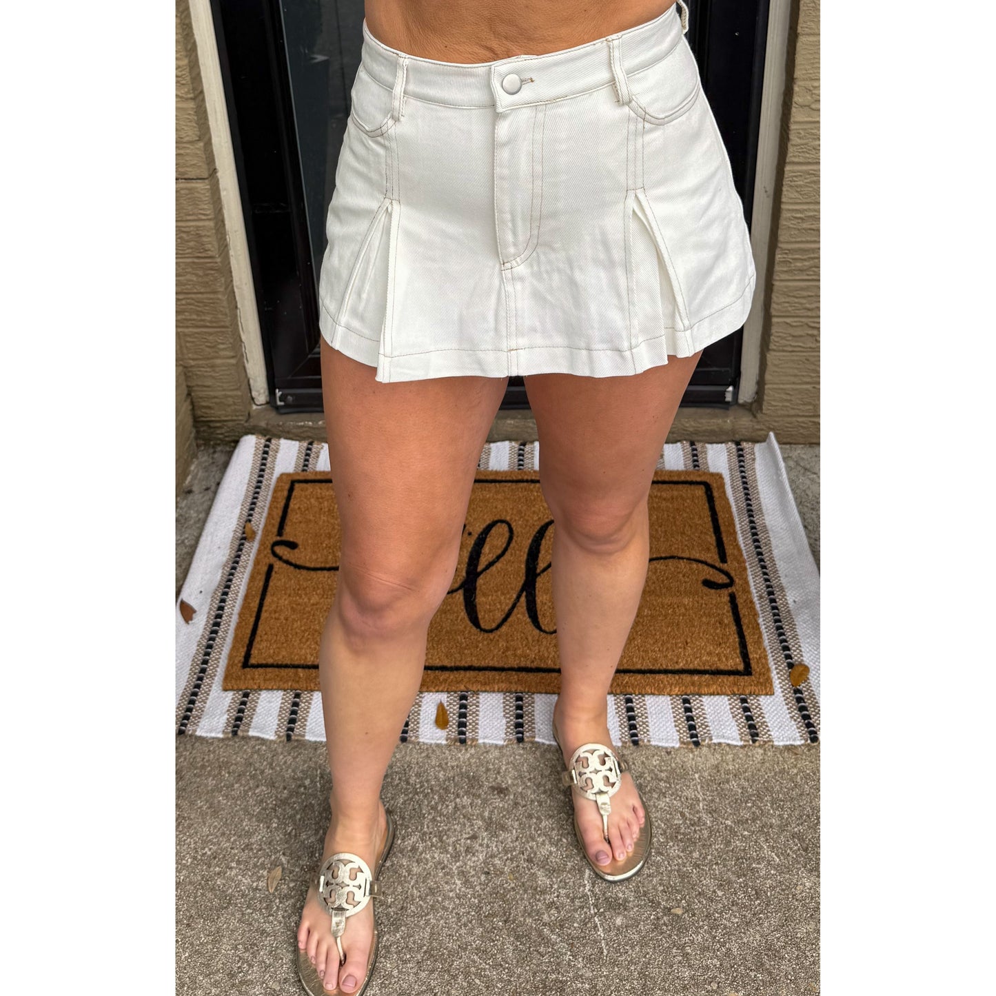 Denim Mini Skort, Cream