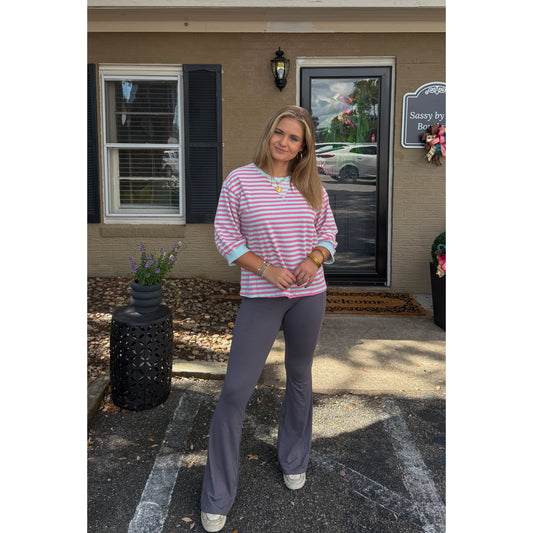 Teagan Stripe Pullover, Aqua/Pink