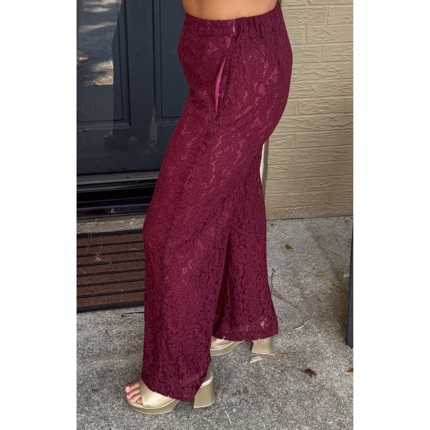 Margot Lace Wide Leg Pants, Burgundy