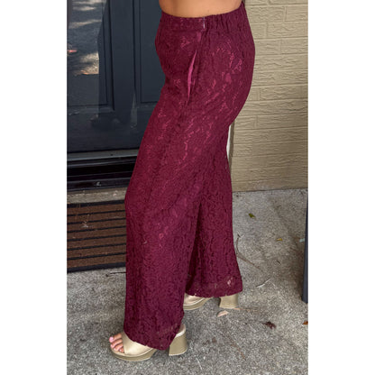 Margot Lace Wide Leg Pants, Burgundy